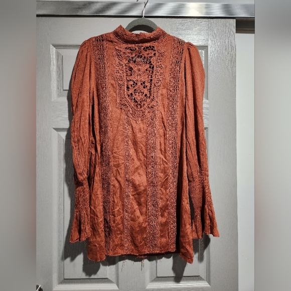 NWOT FP ONE Vienna Smoke Rose Mini Dress with Bell sleeves size Small - Picture 2 of 3